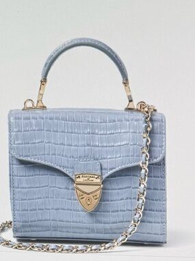 Aspinal of London, NWOT Mayfair Blue sky-Embossed Top Handle Bag w Chain Strap
